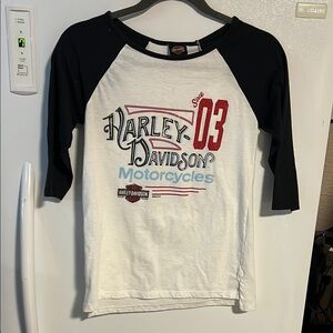 Harley-Davidson Black and White 3/4 Sleeve Tee